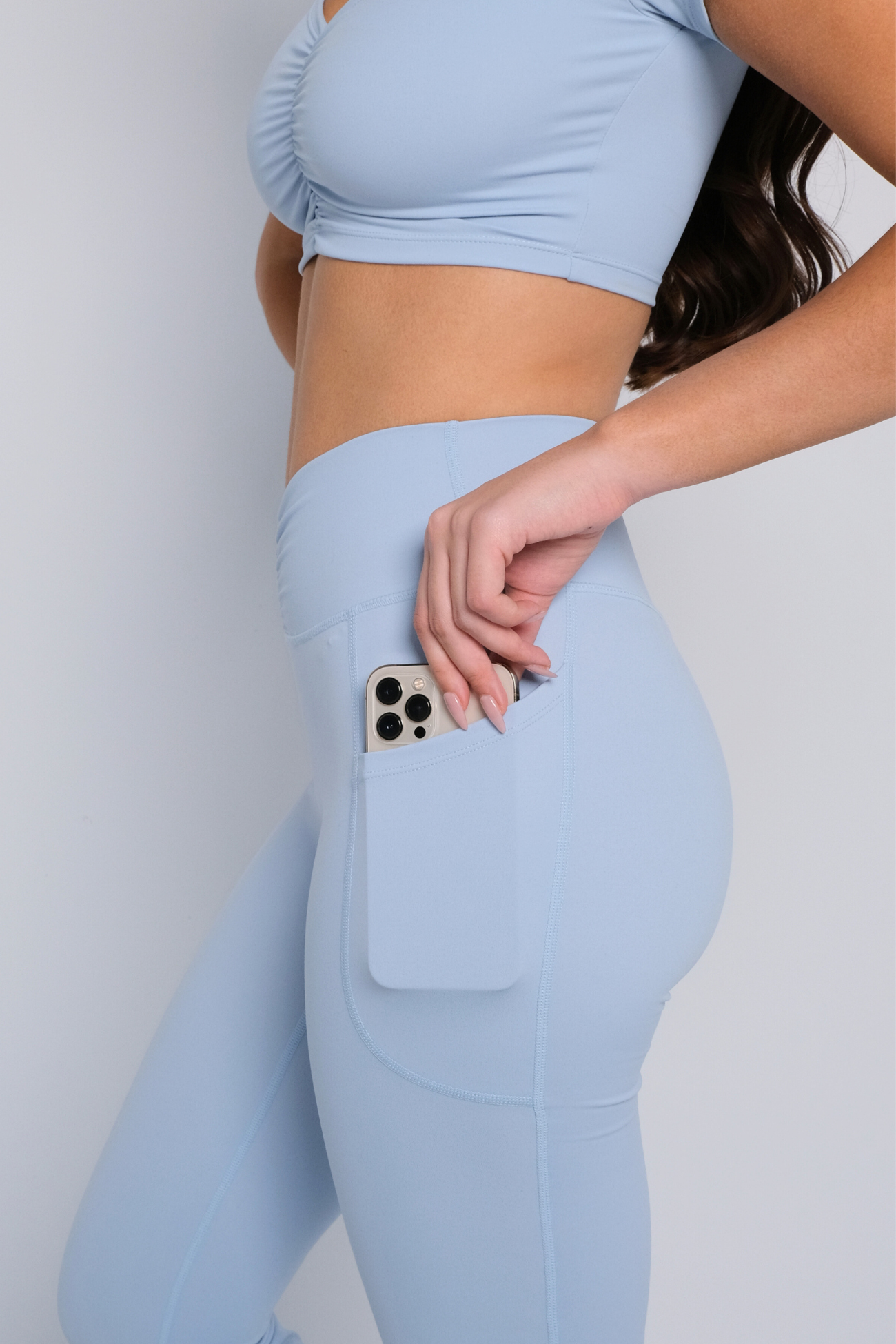 Ruched Flare Pocket (Tall) Leggings - Baby Blue