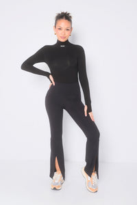 Split Flare Pocket Leggings - Black