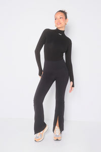 Split Flare Pocket Leggings - Black