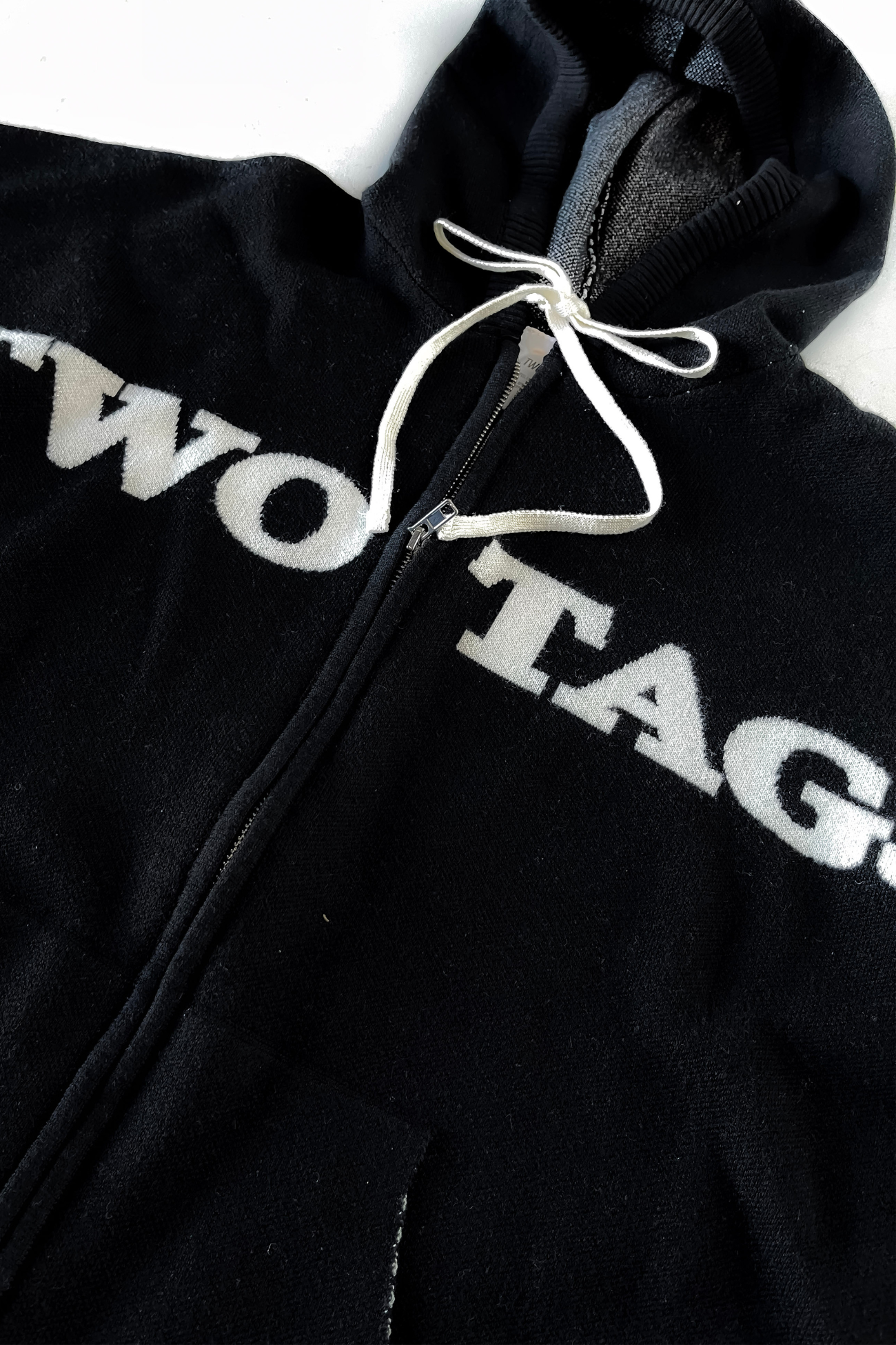 Knitted Wool-Blend Zip Oversized Hoodie - Black