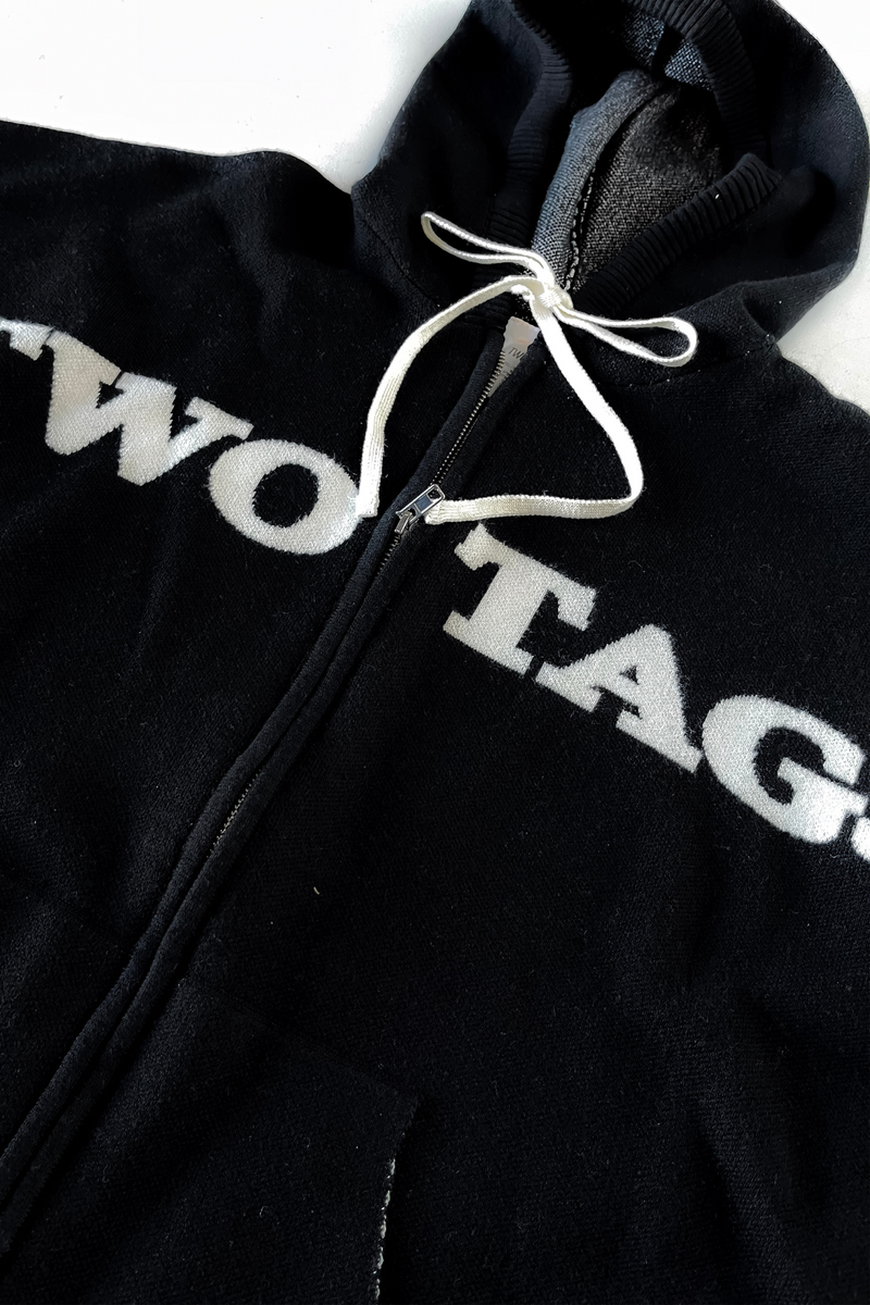 Knitted Wool-Blend Zip Oversized Hoodie - Black