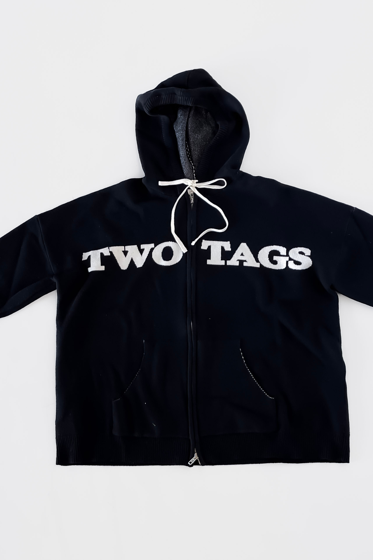 Knitted Wool-Blend Zip Oversized Hoodie - Black